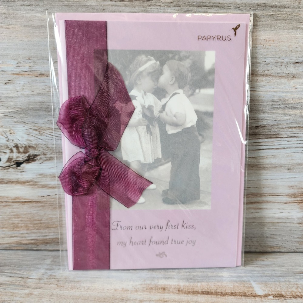 Papyrus Valentines Day Card Everett Collection First Kiss Pink Ribbon 10093010